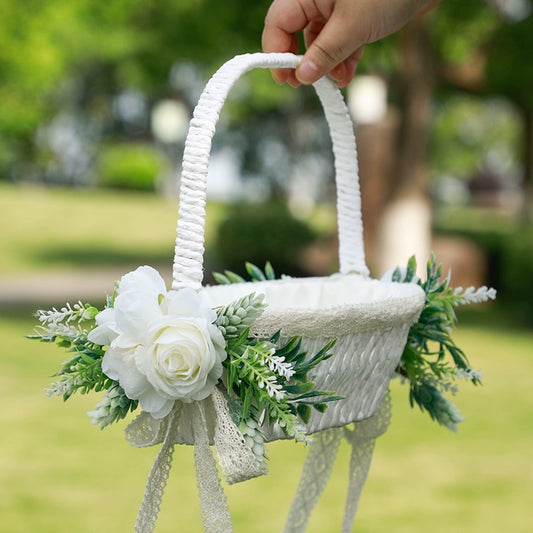 Wedding Flower Girl Basket with Flower Accents