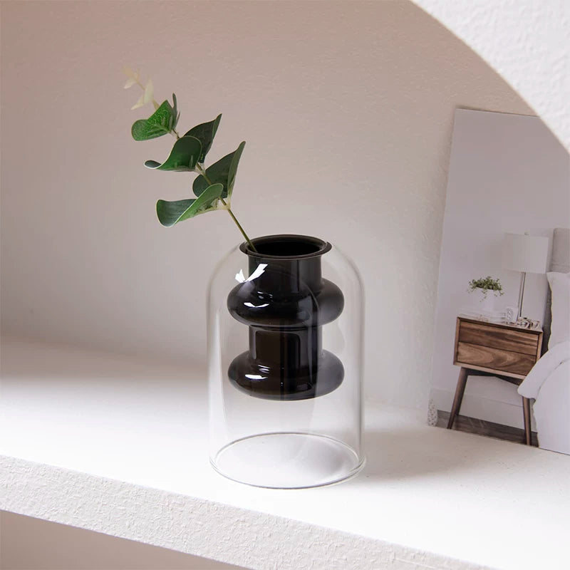 Vase moderne en verre côtelé à double paroi