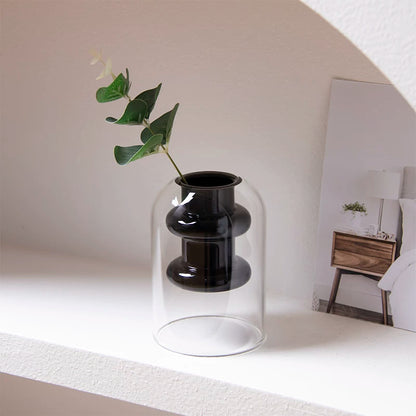Vase moderne en verre côtelé à double paroi