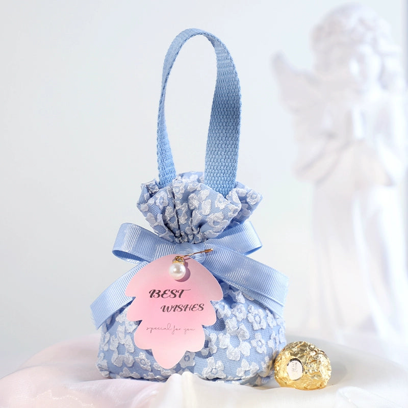 Floral Drawstring Gift Bag with Pearl Pendant Pack 10