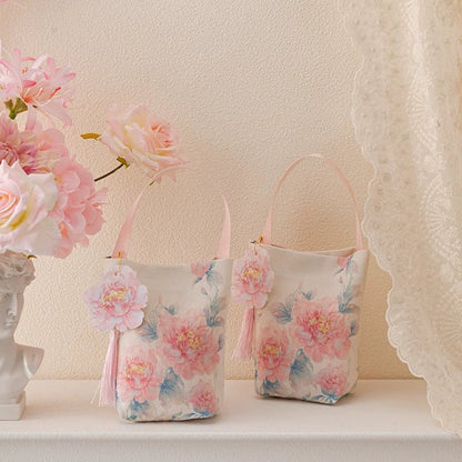 Vintage Peony Flower Party Favor Gift Bags Pack 10