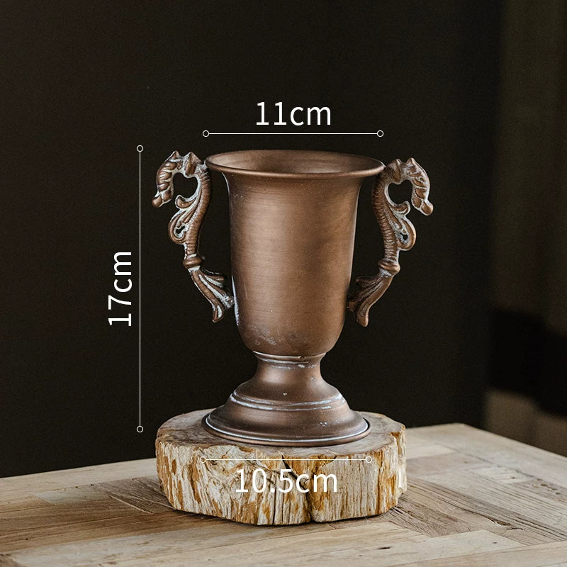 Rustic Antique Bronze Iron Urn Vase