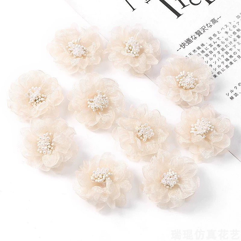 4cm Organza Fabric Flower Heads Pack 30