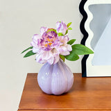 Load image into Gallery viewer, Purple Ribbed Ceramic Onion Vase
