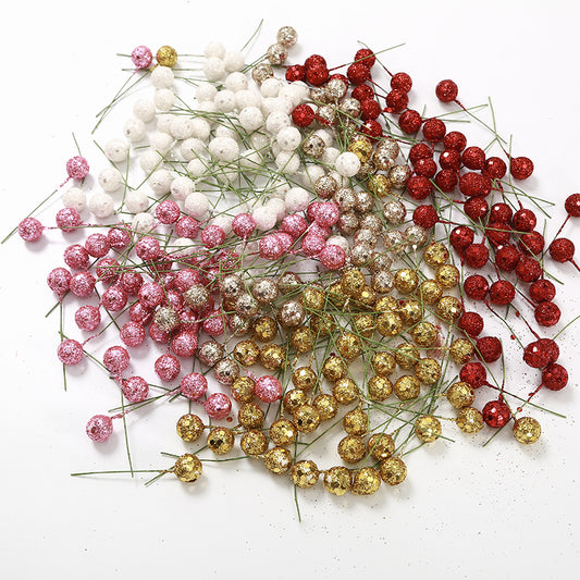 50pcs Artificial Glittering Holly Berries on Wire