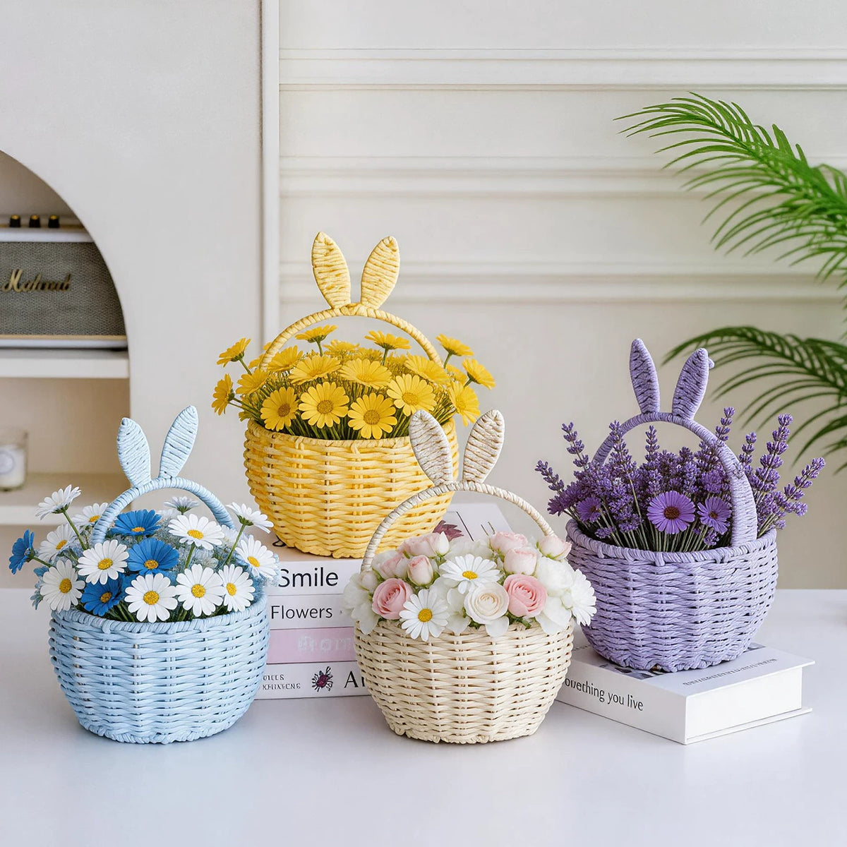 Handcrafted Bunny Ears Wicker Flower Basket