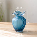 Load image into Gallery viewer, Elegant Blue Ruffled Rim Glass Vase