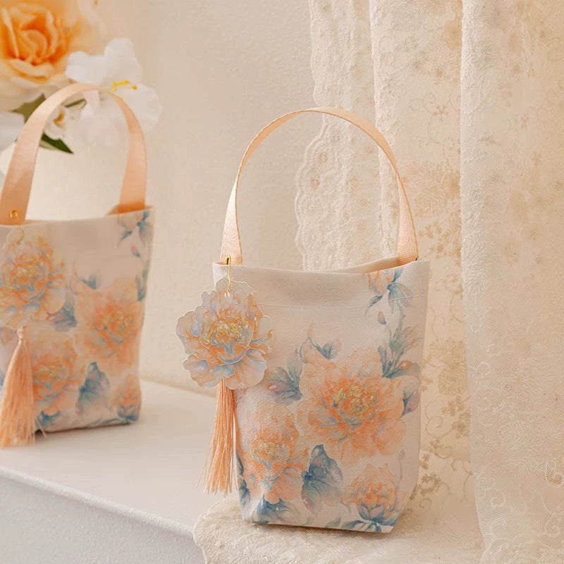 Vintage Peony Flower Party Favor Gift Bags Pack 10