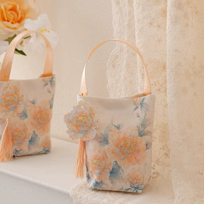 Vintage Peony Flower Party Favor Gift Bags Pack 10
