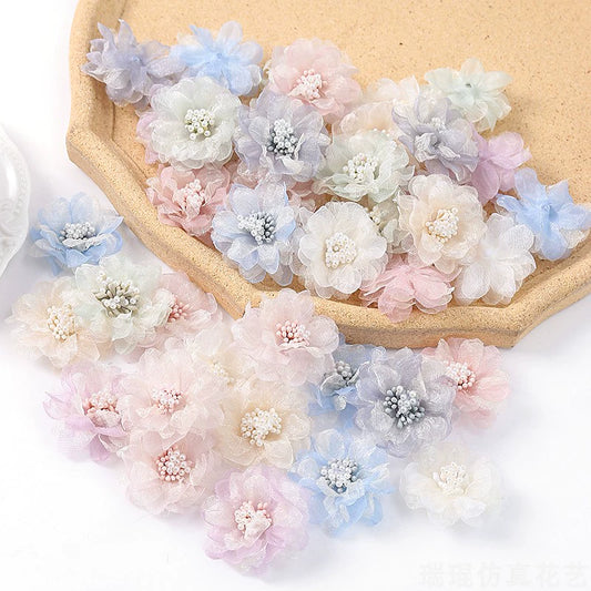 4cm Organza Fabric Flower Heads Pack 30