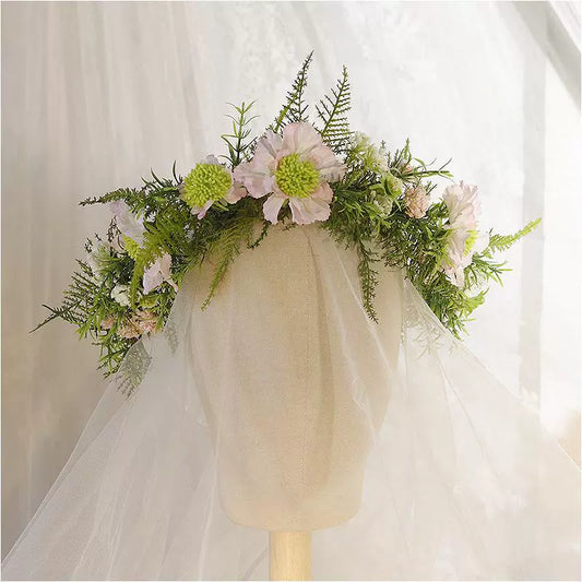 Green Foliage Flower Bridal Headpiece