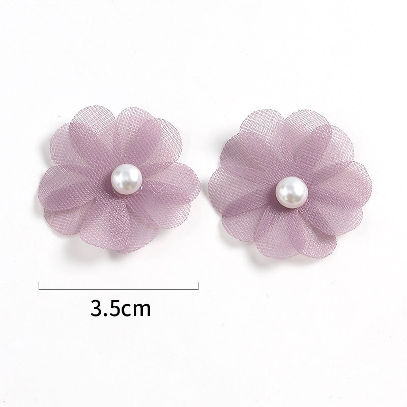 3.5cm Tulle Fabric Flower Heads with Pearls Pack 100