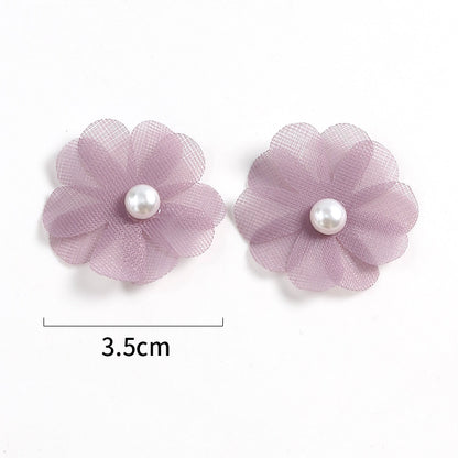 3.5cm Tulle Fabric Flower Heads with Pearls Pack 100