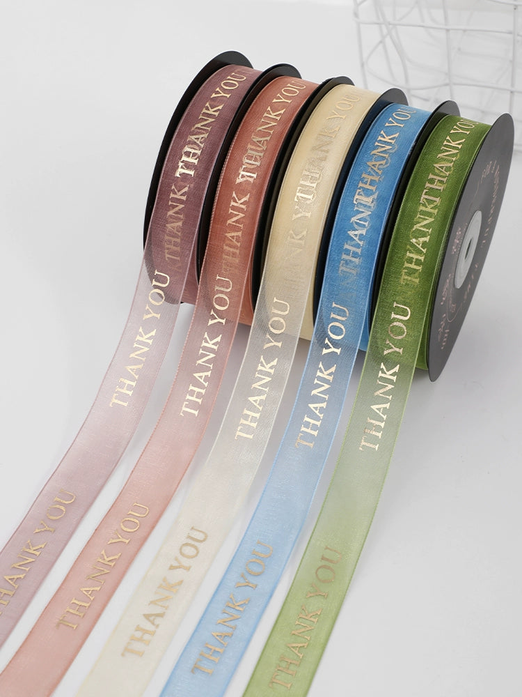 THANK YOU Gold Letters Organza Ribbon (20mmx49Yd)
