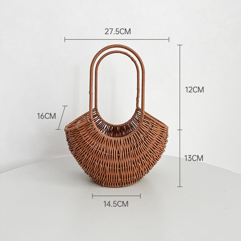 Crescent Moon Rattan Basket with Handle