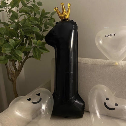 40 Inch Black Number Balloon with Gold Crown