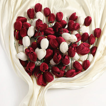 3.5cm Velvet Tulips Flowers for Crafting Pack 10