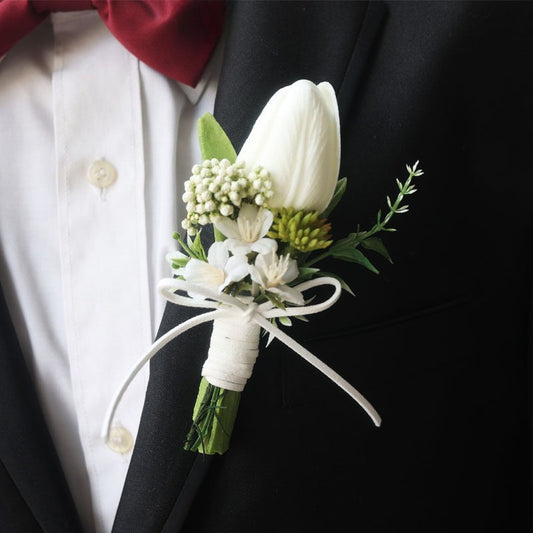 Elegant White Tulip Boutonniere for Groom