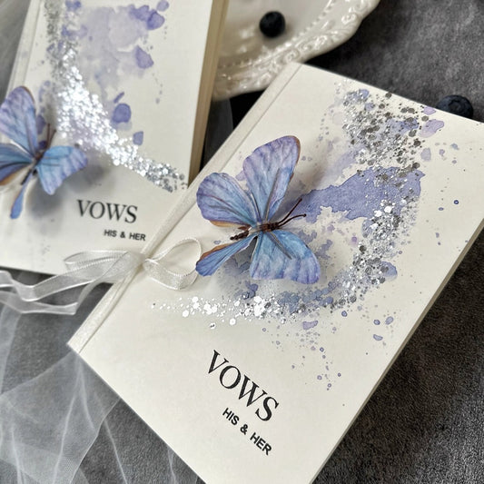 Glitter Blue Butterfly Vows Cards (Set of 2)