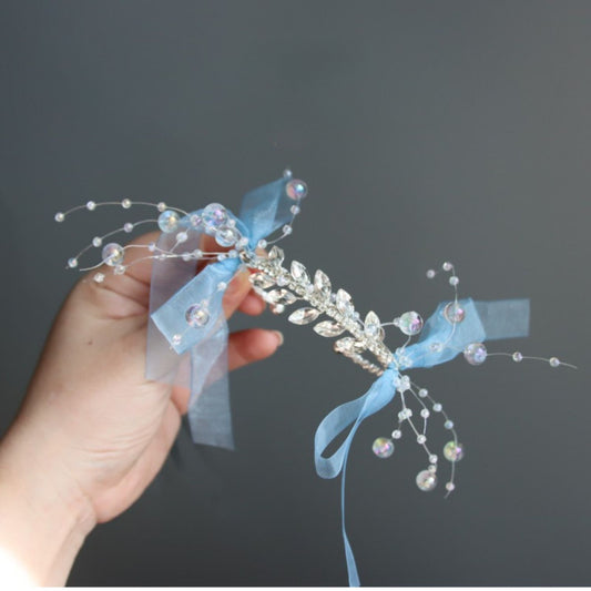 Corsages de poignet pour demoiselles d'honneur, ruban bleu
