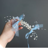 Load image into Gallery viewer, Blue Organza Rhinestone Bridal Corsage Bracelet