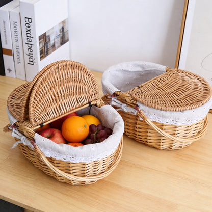 Oval Woven Picnic Basket with Double Lids