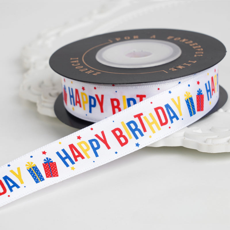 Happy Birthday Satin Ribbon (16mmx10Yd)