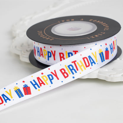 Happy Birthday Satin Ribbon (16mmx10Yd)