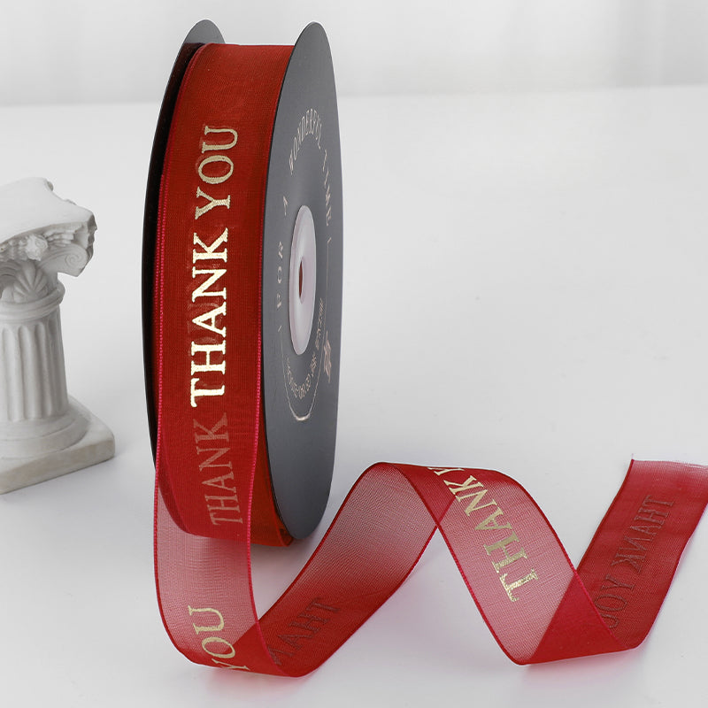THANK YOU Gold Letters Organza Ribbon (20mmx49Yd)