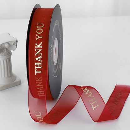 THANK YOU Gold Letters Organza Ribbon (20mmx49Yd)