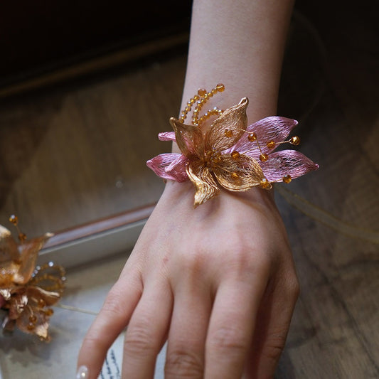 Rose Gold Woven Wire Wrist Corsage Boutonniere Set