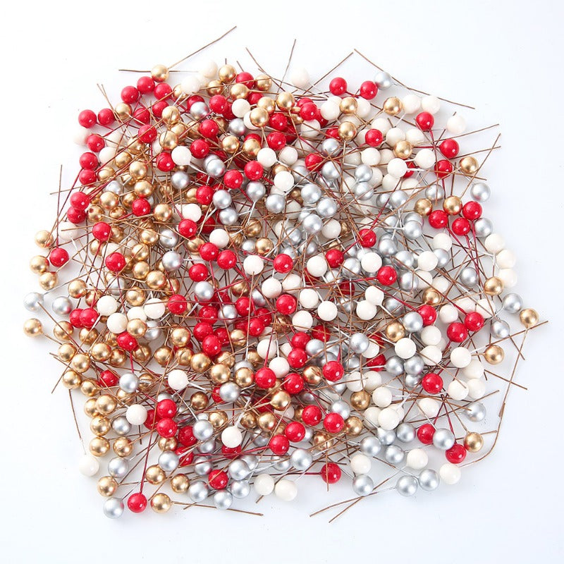 50pcs Artificial Mini Holly Berries on Wire