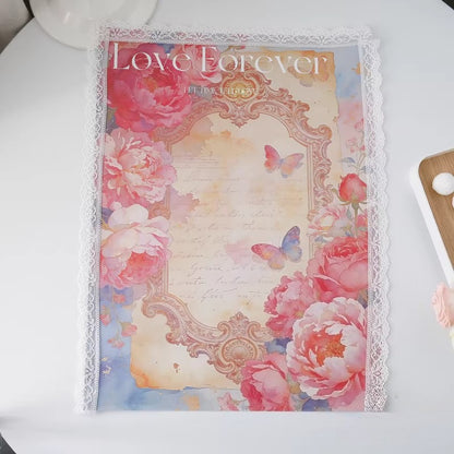 5pcs Vintage Lace-Trim Flower Wrap Paper (36x48cm)