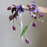 Load image into Gallery viewer, Purple Tulip Horizontal Hand-Tied Bridal Bouquet