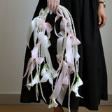 Load image into Gallery viewer, Calla Lily Pearl Cascading Bridal Bouquet with Ribbons