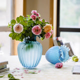 Load image into Gallery viewer, Elegant Blue Ruffled Rim Glass Vase