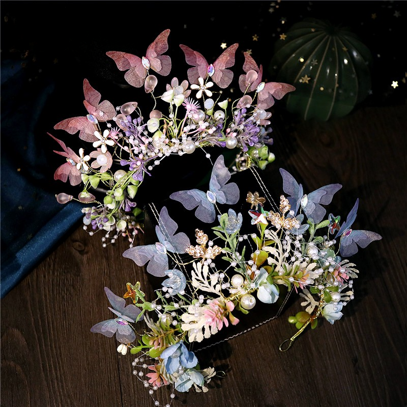 Handmade Flower Butterfly Wreath Headband