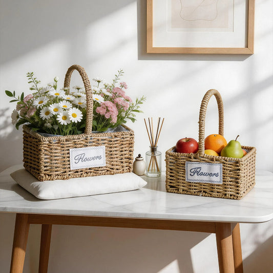 Rectangular Woven Flower Basket with Liner
