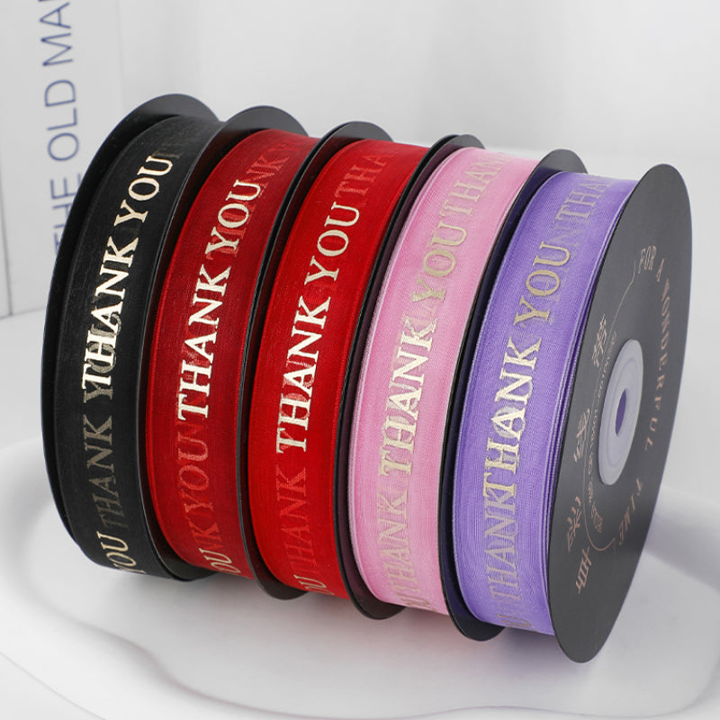 THANK YOU Gold Letters Organza Ribbon (20mmx49Yd)