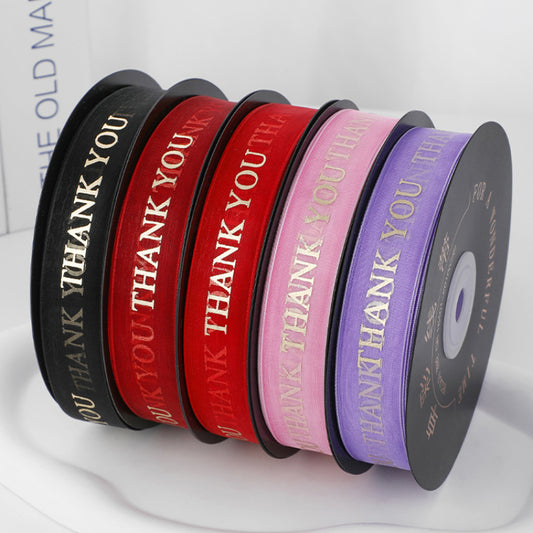 THANK YOU Gold Letters Organza Ribbon (20mmx49Yd)