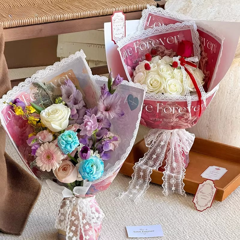 5pcs Vintage Lace-Trim Flower Wrap Paper (36x48cm)