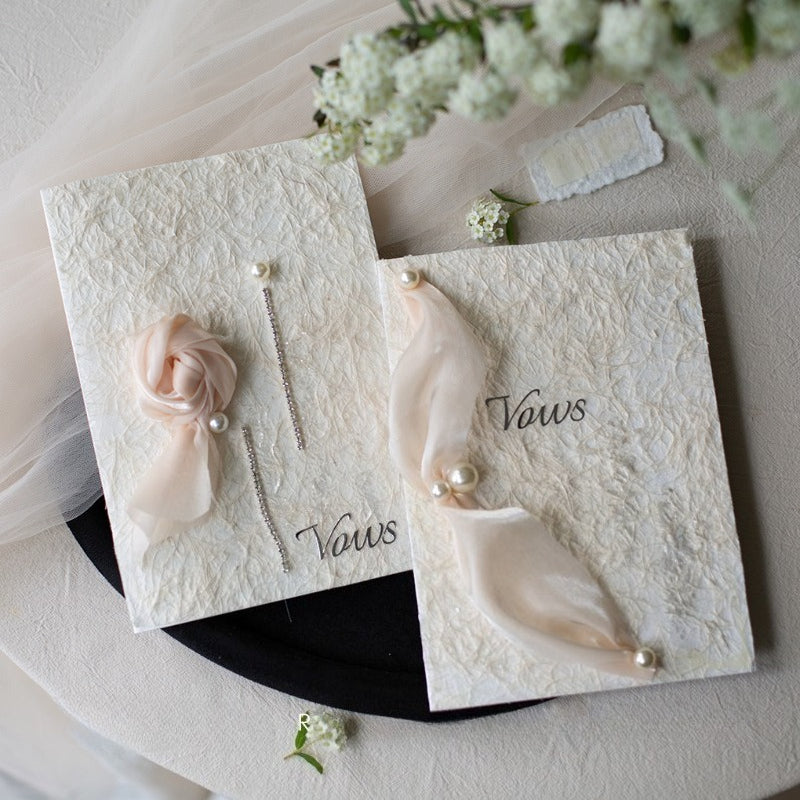 Cartes de vœux couleur champagne avec ruban (lot de 2)