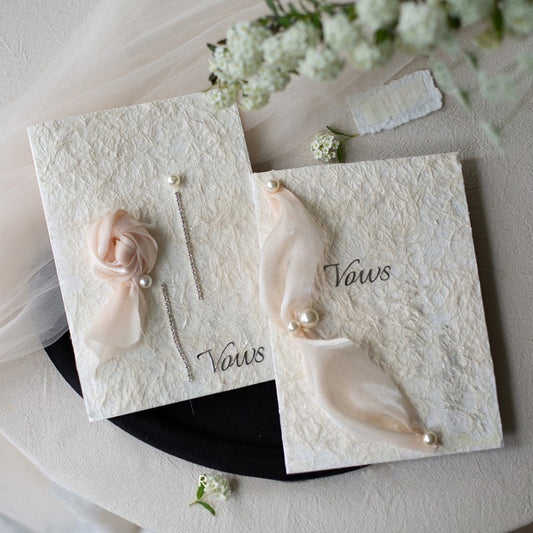 Champagne-hued Vow Cards with Ribbon (Set of 2)