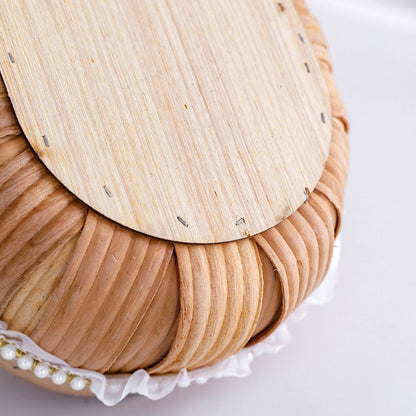 Oval Wood-Chip Flower Basket with Lace Trim