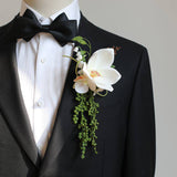 Load image into Gallery viewer, Cascading White Orchid Boutonniere for Groom