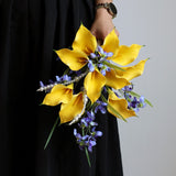 Load image into Gallery viewer, Yellow Calla Lily Violet Bridesmaid Bouquet