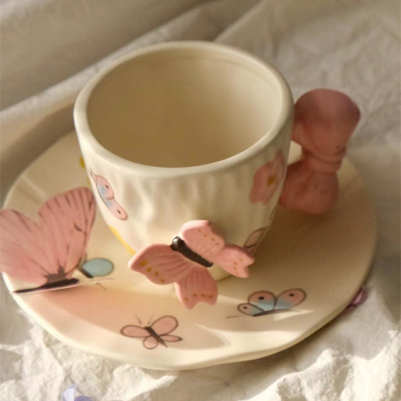 3D Butterfly Ceramic Mug with Saucer