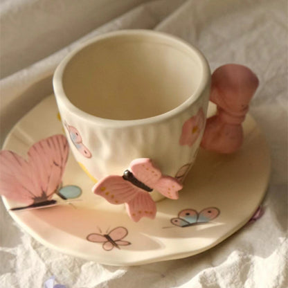 3D Butterfly Ceramic Mug with Saucer
