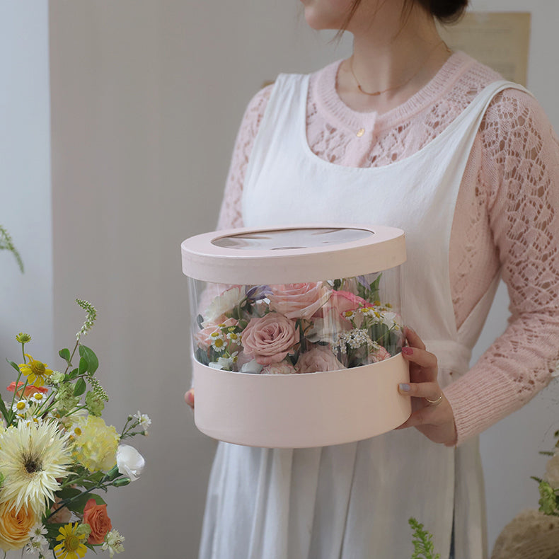 Round Floral Gift Box with Transparent Window