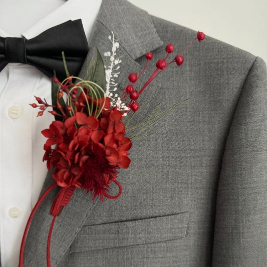 Preserved Red Hydrangea Boutonniere & Corsage